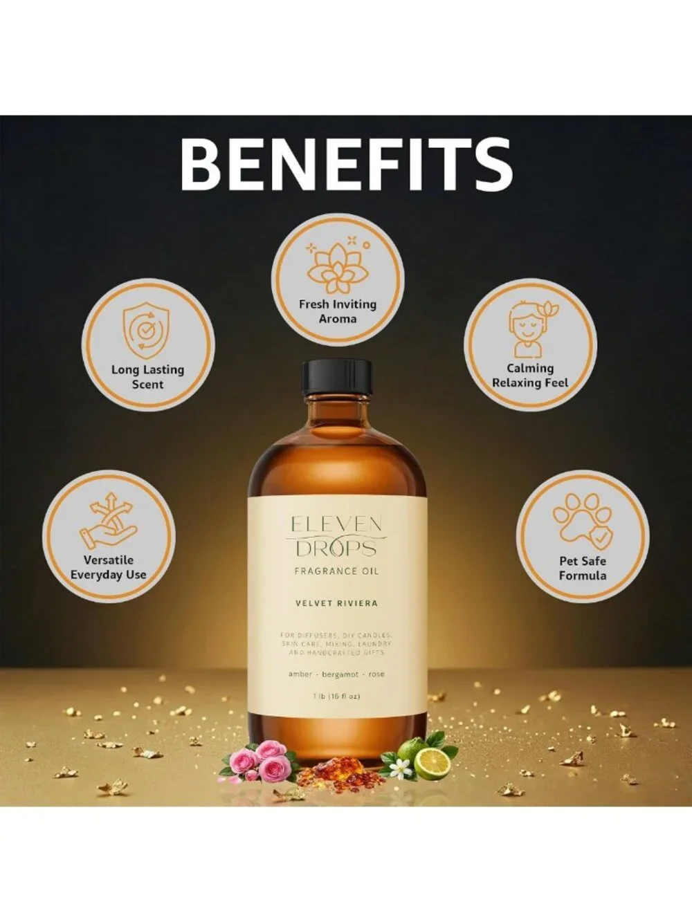 16 oz Velvet Diffuser Oil - Amber & Bergamot Aromatherapy for Relaxation